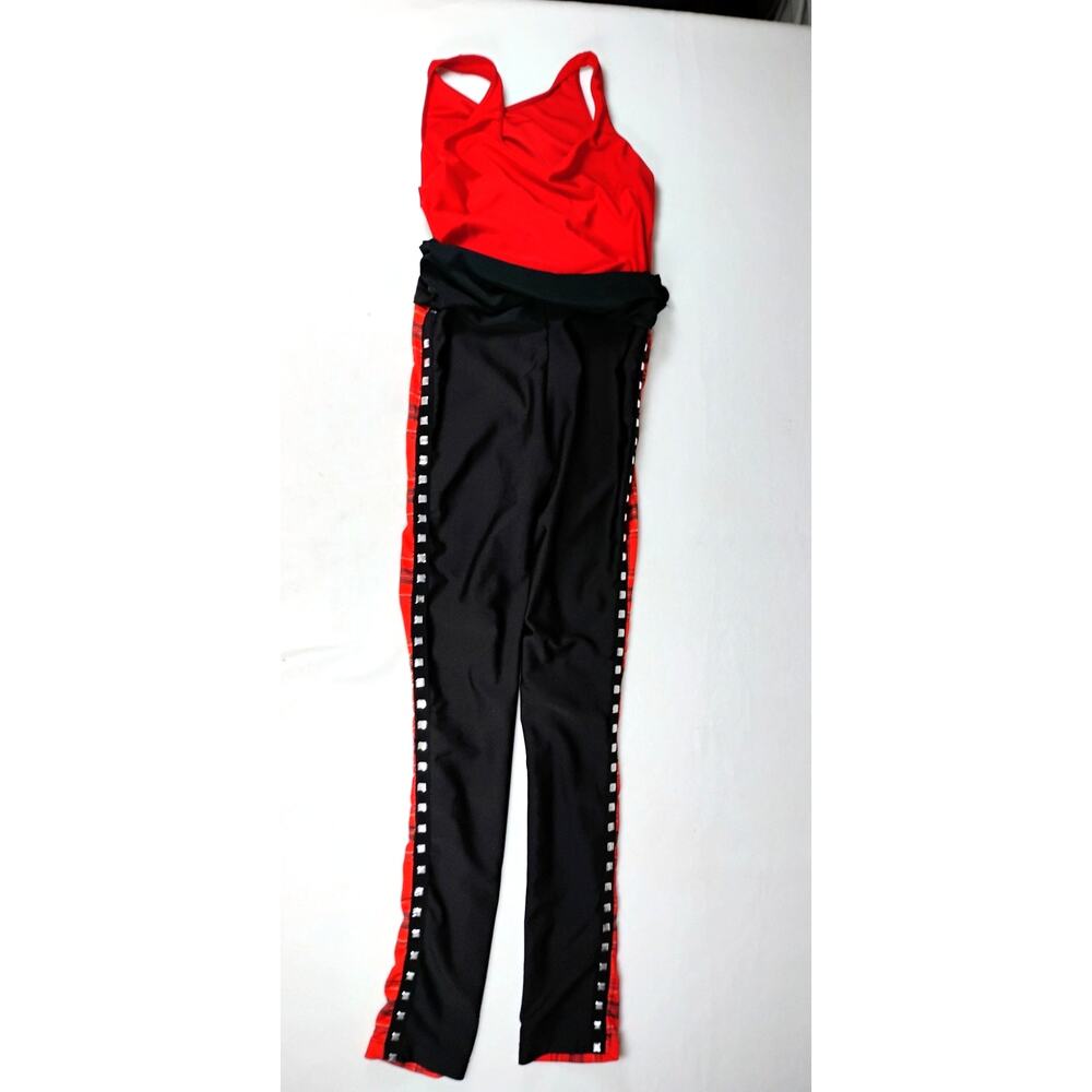 Revolution Girls Dance Costume Plaid Metal Studs Jumpsuit Size MC Emo - Picture 3 of 10
